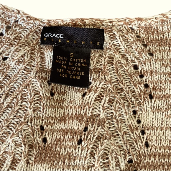 Grace Elements Laguna Ivory tan  cotton knit scallop hem sweater top sz s - Picture 5 of 12
